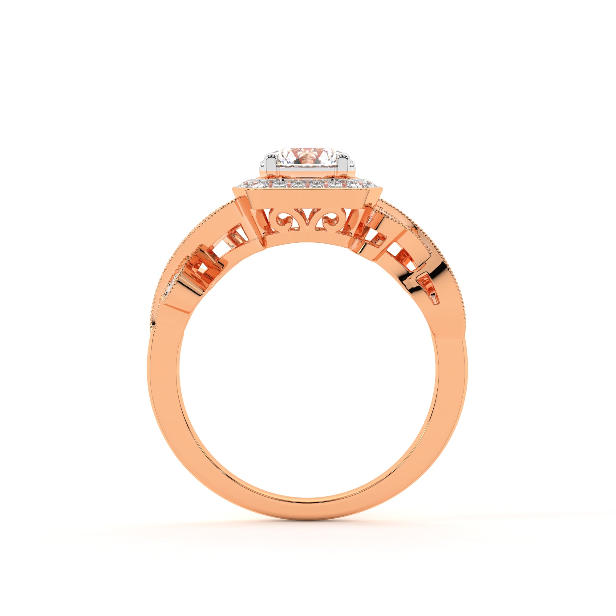  Square lab grown diamond Halo Ring
