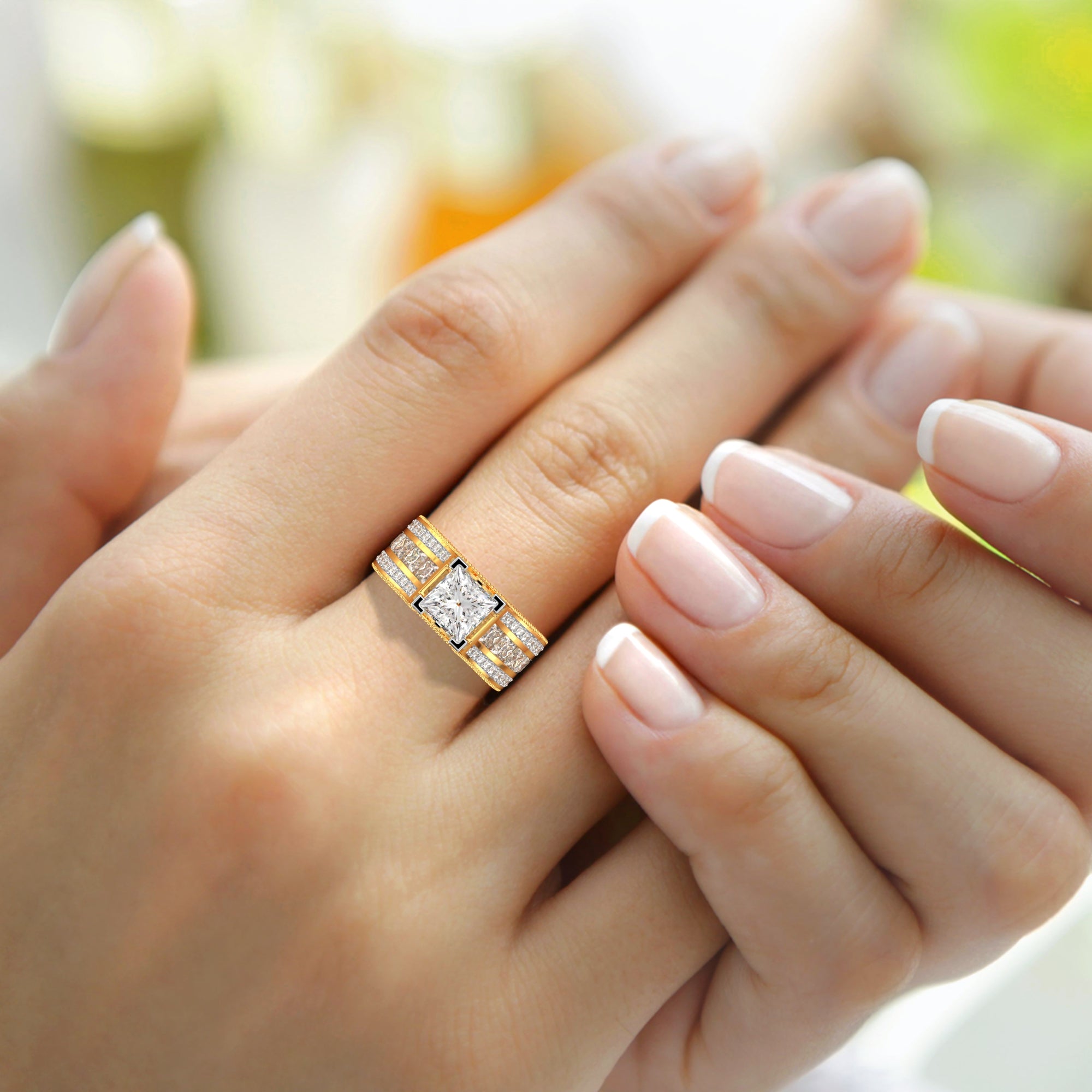 Dazzling Princess lab grown diamond Cut Paved Ring