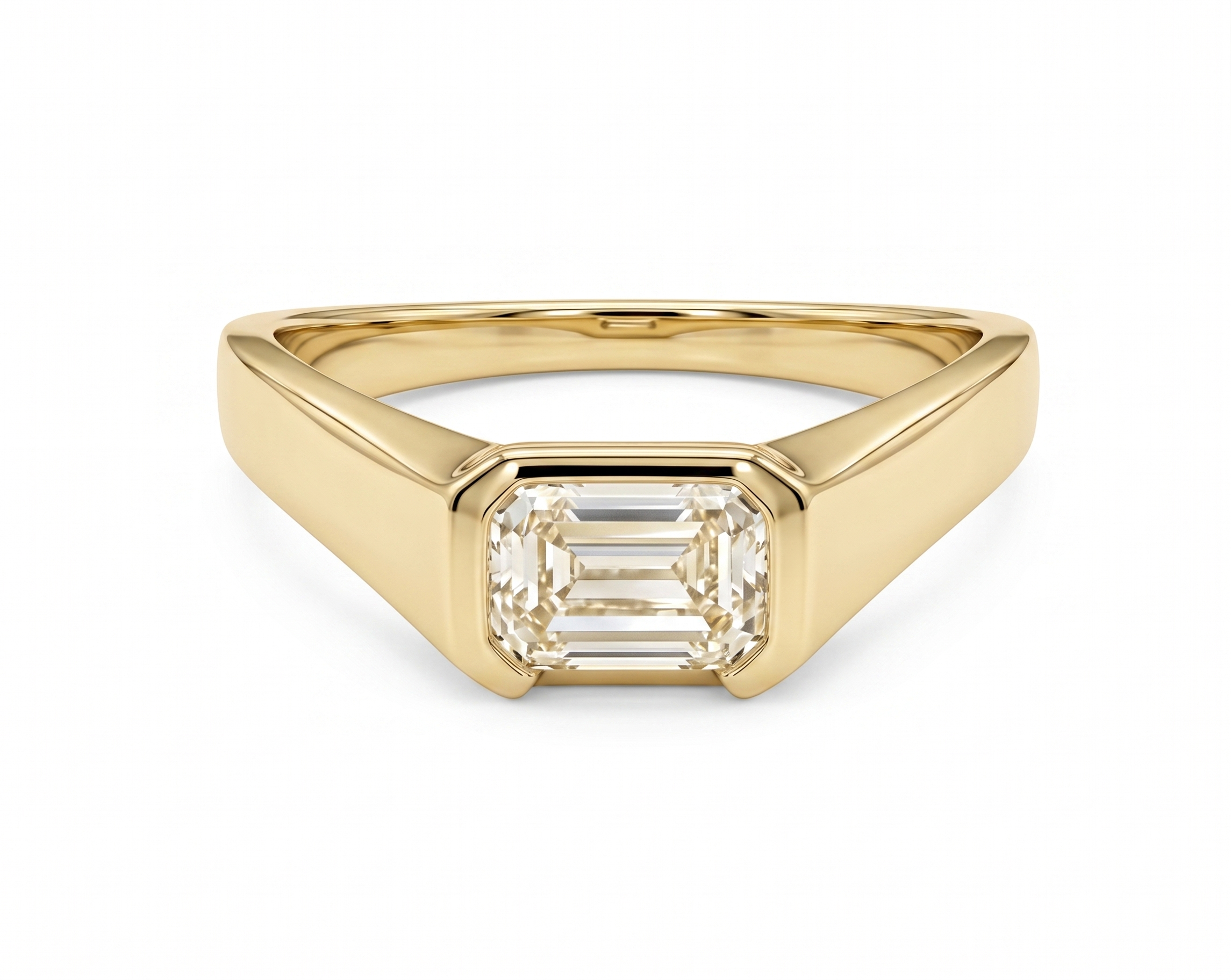The6C Tapered Gold Band Emerald Cut Lab Grown Diamond Ring