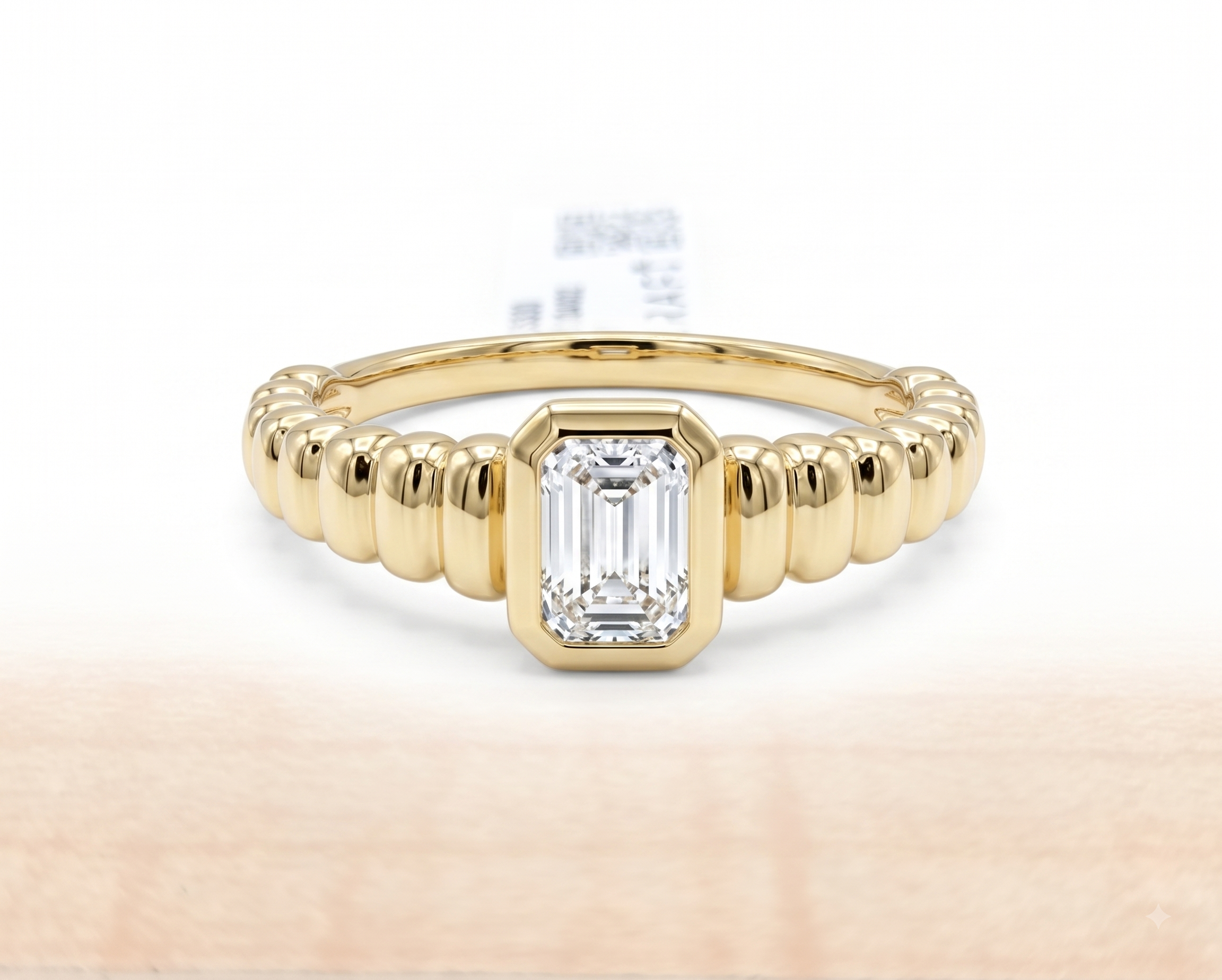 The6C Emerald Cut Lab Grown Diamond Ring | Ribbed Bezel Band
