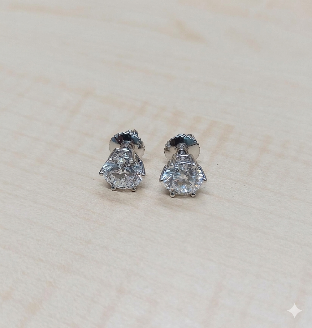 The Hexa-Crown Studs | 6-Prong Round Brilliant Lab-Grown Earrings (White Gold)