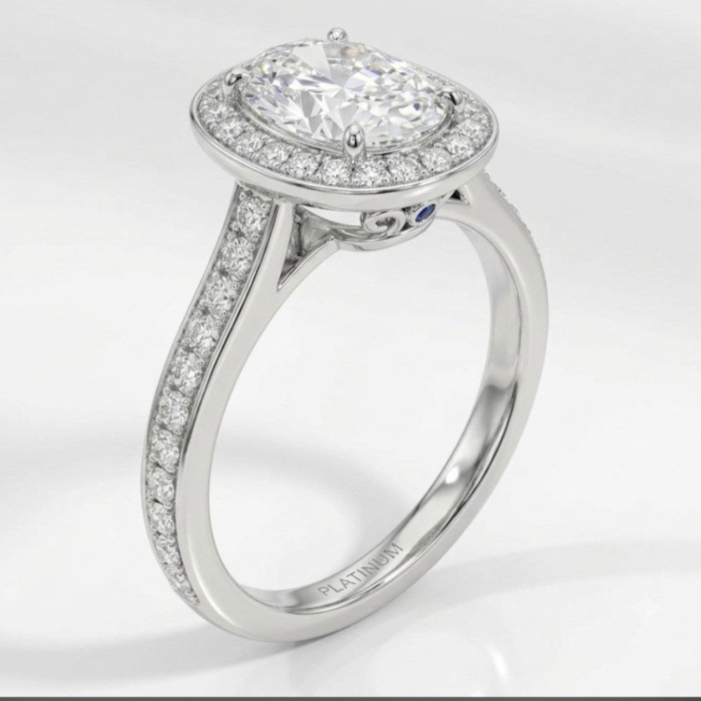 Cushion-Cut Lab-Grown Diamond Oval Halo Engagement Ring in 14K White Gold | The6C