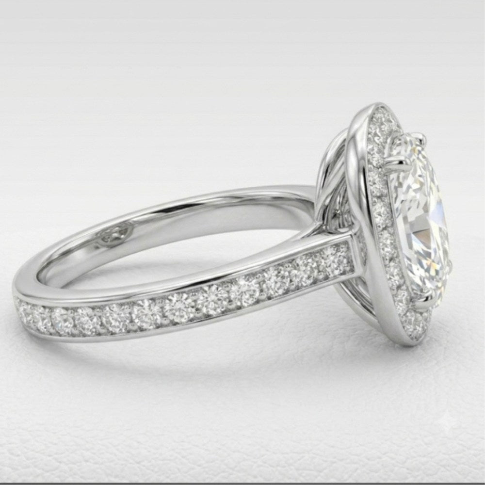 Cushion-Cut Lab-Grown Diamond Oval Halo Engagement Ring in 14K White Gold | The6C